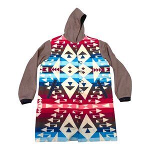 Vintage Hooded Wool Blend Southwest Geometric Aztec Jacket Button Unisex XL READ